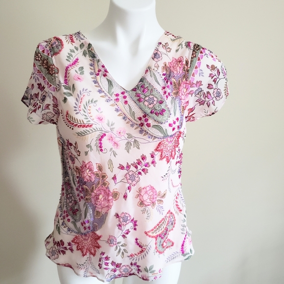 Chaudry KC Sports Tops - Chaudry KC Sports Sheer Flower Sequined Top Large